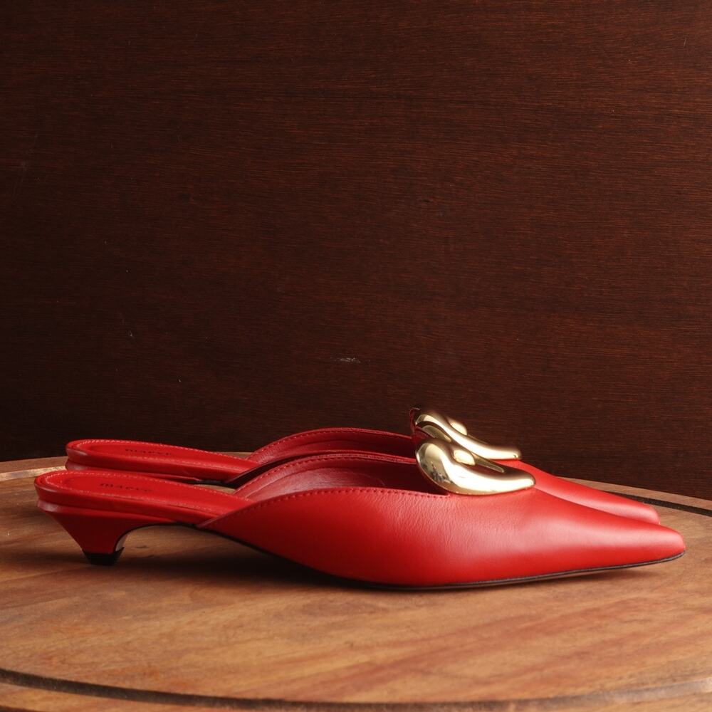 Anthropologie Red Mules with Gold Accent